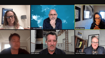 Screen shot of animation webinar with Adrian Wootton and 5 panelists