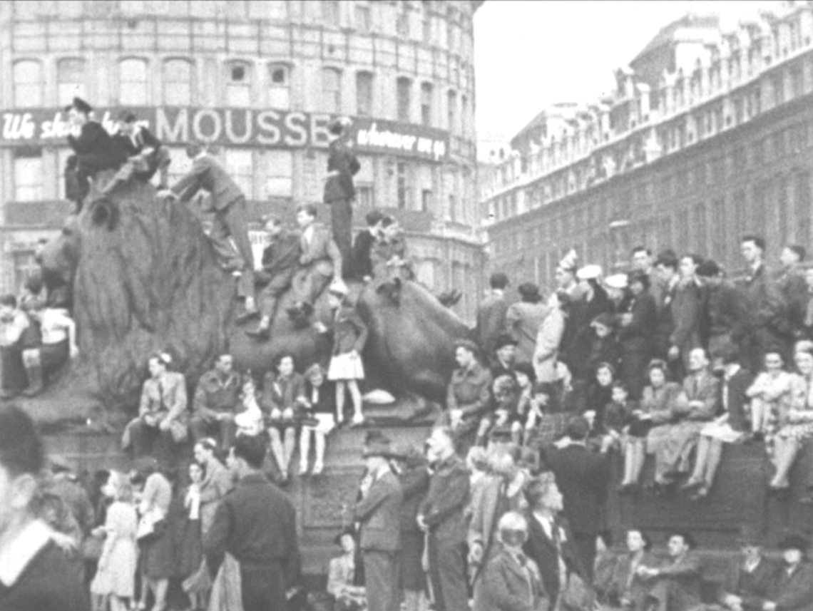 Still from Canadian Newsreel. Archive footage of crowds in London