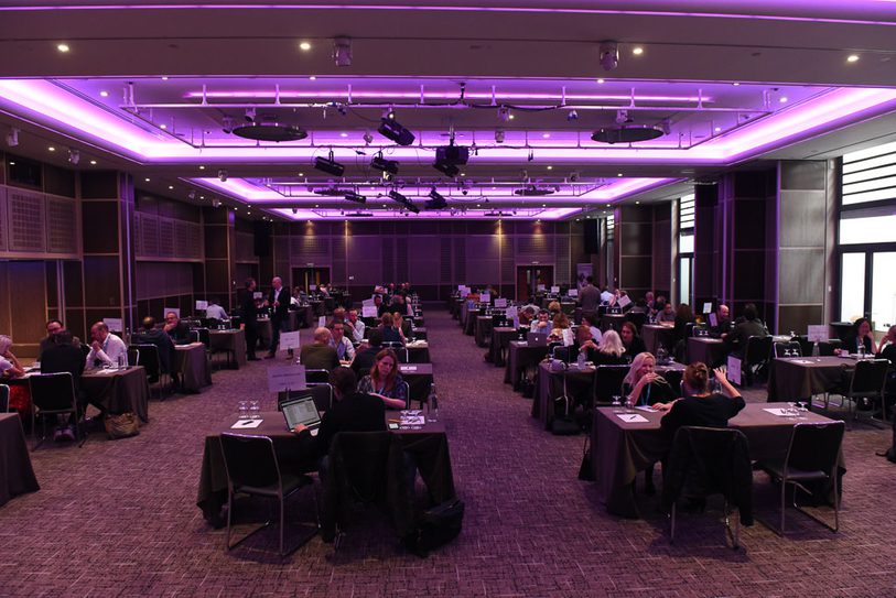 Production Finance Market. Rows of tables for meetings