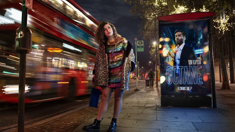 Still of Starstruck. A long shot of a woman stood on a London street