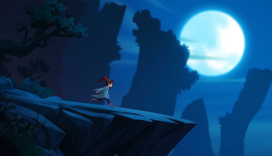 Still of Lost Words: Beyond the Page. animated girl running on top of a rock