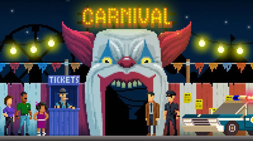 Still of Darkside Detective: A Fumble in the Dark. Animated long shot of a carnival with people