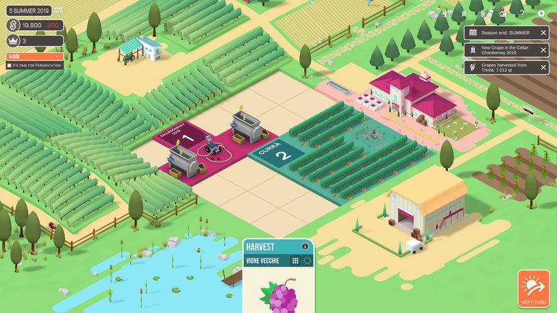 Still of Hundred Days- Winemaking Simulator. Pixel generated vineyard