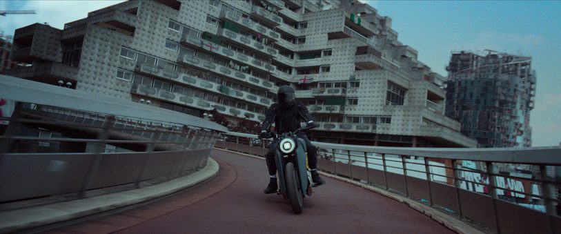 Motorcycle chase scene from The Kitchen, Dir. Kibwe Tavares and Daniel Kaluuya, Netflix 2024