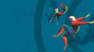 Venice Film Festival Title Card featuring two primary coloured performers contorting their bodies