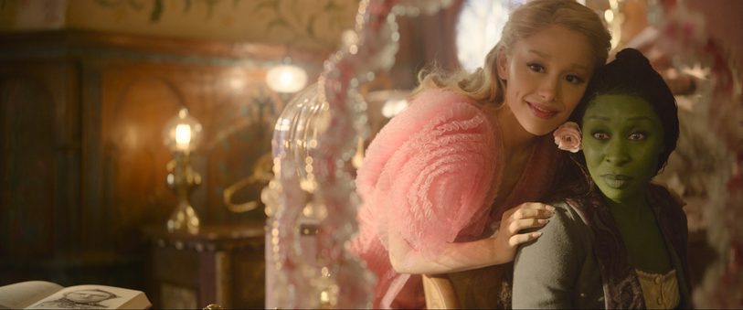 Actors Ariana Grande and Cynthia Erivo in costume for the film, Wicked (2024)