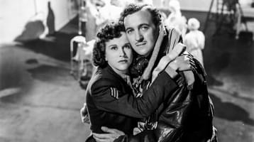 A Matter of Life and Death still, Kim Hunter and David Niven embrace and look at camera